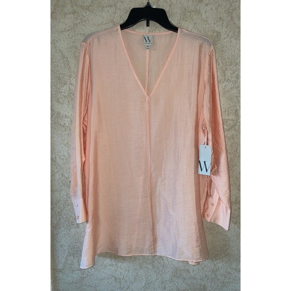 Worthington Womens V Neck Long Sleeve Satin Blouse Size Petite XXL NWT - Picture 2 of 4